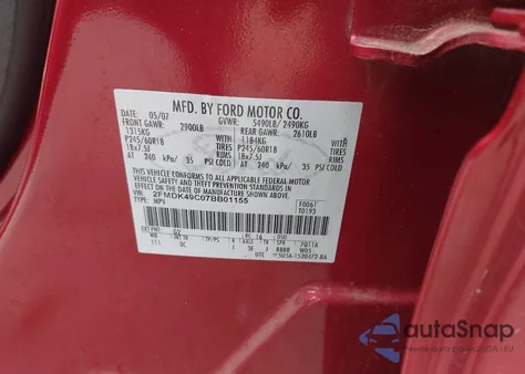 2007 Ford Edge Sel Plus z USA, uszkodzony, nr VIN 2FMDK49C07BB01155